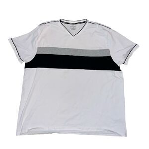 KENNETH COLE Men’s White Striped Short Sleeve V-Neck Shirt Size 4X
